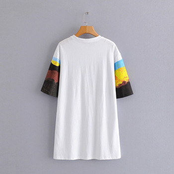 Rochie casual model drept cu maneci 3/4 cu aplicatie