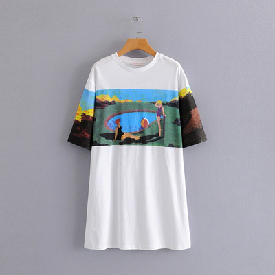 Rochie casual model drept cu maneci 3/4 cu aplicatie