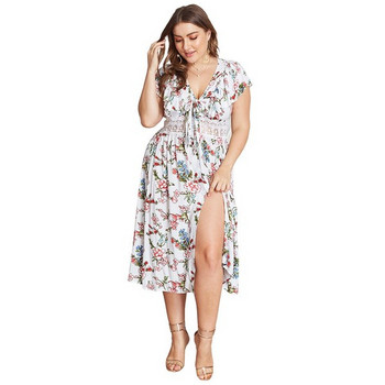 Rochie modernă de damă cu dantelă florală cu element drept