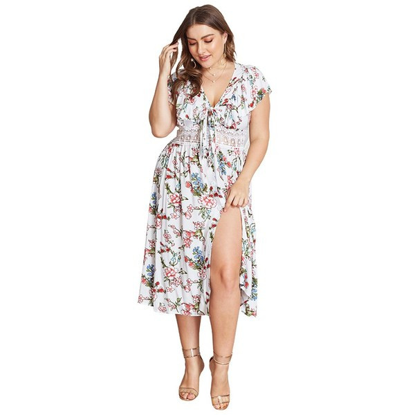 Rochie modernă de damă cu dantelă florală cu element drept