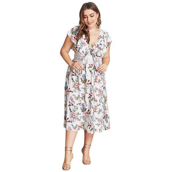 Rochie modernă de damă cu dantelă florală cu element drept