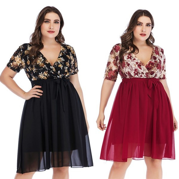 Stílusos női ruha 5 XL-ig fekete és piros színben