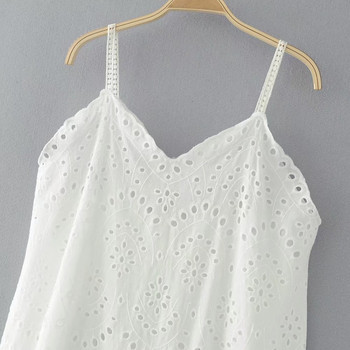 Rochie de dama alb cu bretele subtiri si broderie