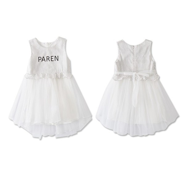 Rochie moderna pentru copii in alb si gri cu tul