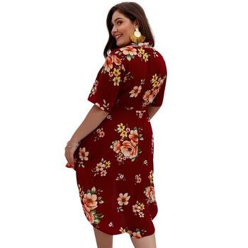 Rochie de dama asimetrica cu model floral in trei culori