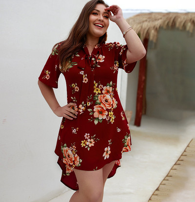 Rochie de dama asimetrica cu model floral in trei culori