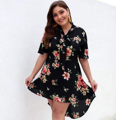 Rochie de dama asimetrica cu model floral in trei culori