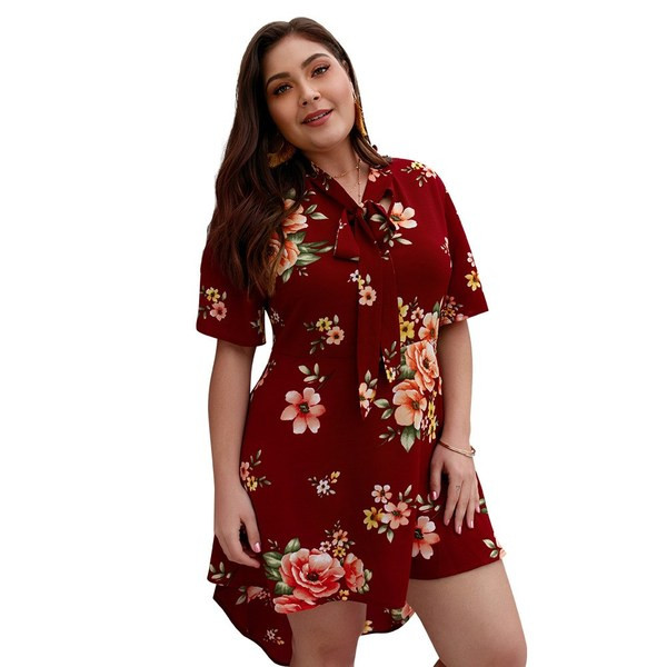 Rochie de dama asimetrica cu model floral in trei culori