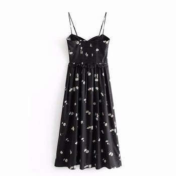 Rochie de dama cu bretele subtiri in negru si model floral