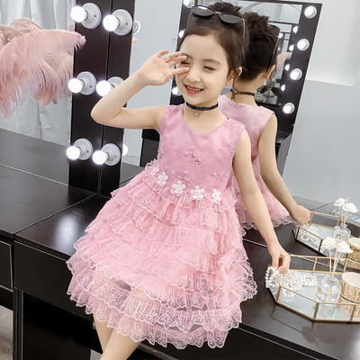 Rochie moderna pentru copii in alb si roz cu perle