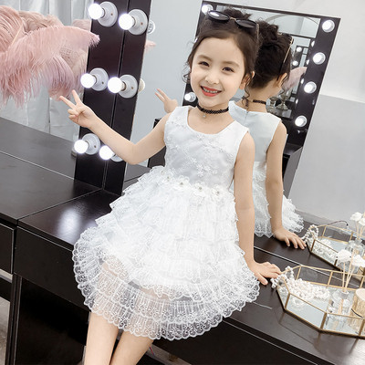 Rochie moderna pentru copii in alb si roz cu perle