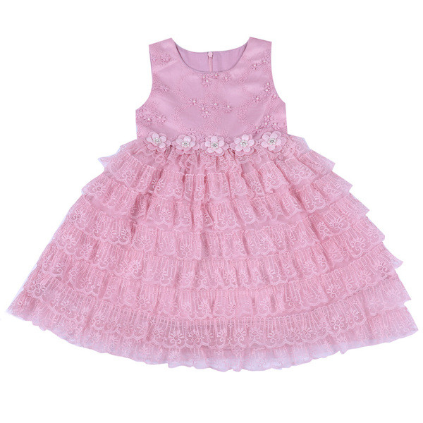 Rochie moderna pentru copii in alb si roz cu perle