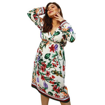 Rochie moderna de dama cu maneci lungi si motiv floral