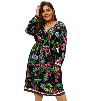 Rochie moderna de dama cu maneci lungi si motiv floral