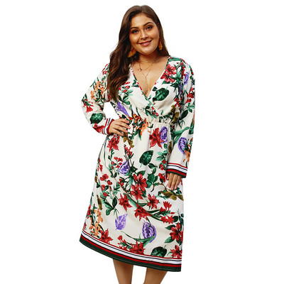 Rochie moderna de dama cu maneci lungi si motiv floral