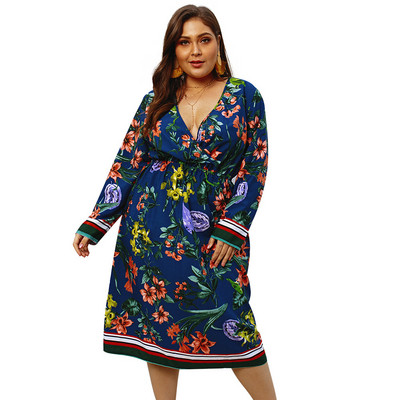 Rochie moderna de dama cu maneci lungi si motiv floral