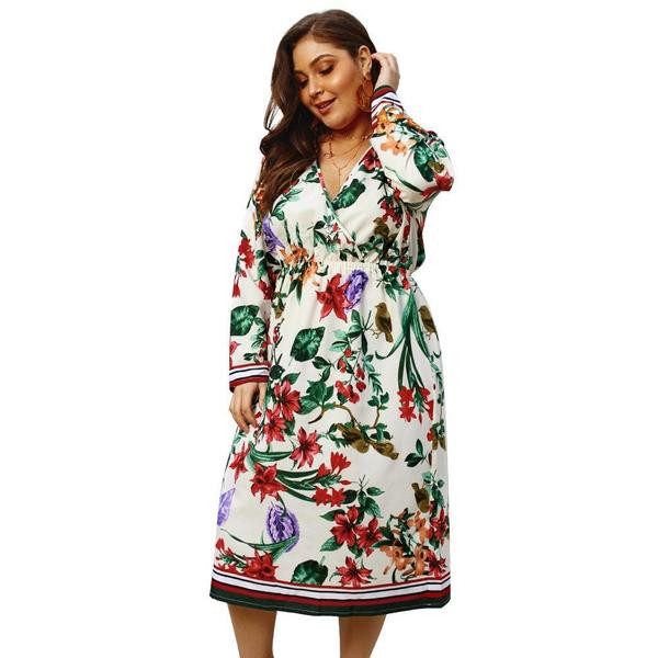 Rochie moderna de dama cu maneci lungi si motiv floral