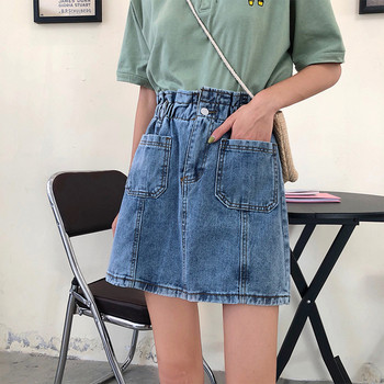 Fusta de dama din denim cu talie elastica si buzunare