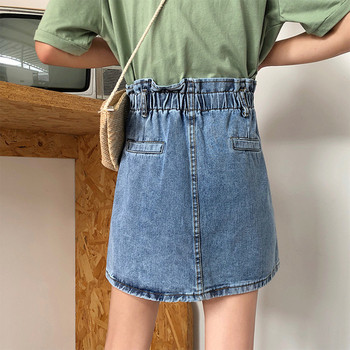 Fusta de dama din denim cu talie elastica si buzunare