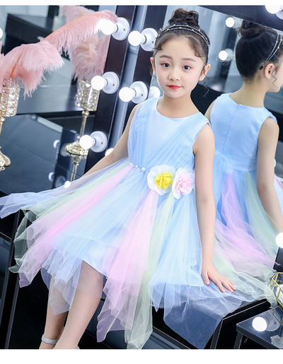 Rochie eleganta pentru copii in roz si albastru cu element 3D