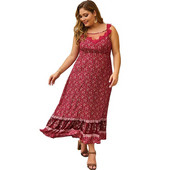 Rochie lungă casual de damă în roșu și albastru