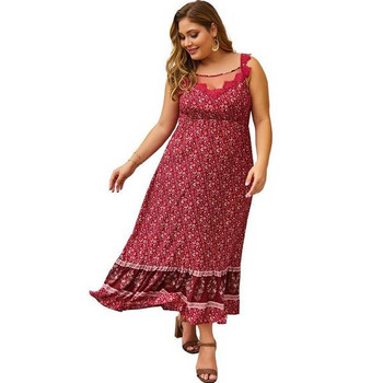 Rochie lungă casual de damă în roșu și albastru