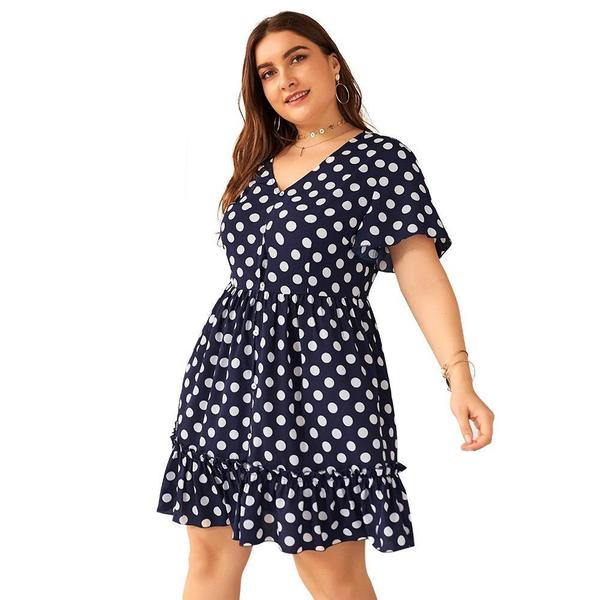 Rochie moderna de dama cu maneci scurte in doua culori de puncte