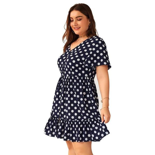 Rochie moderna de dama cu maneci scurte in doua culori de puncte