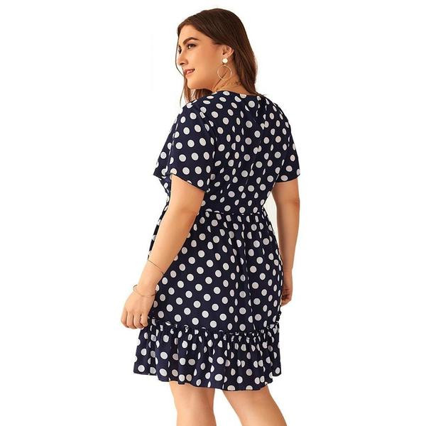 Rochie moderna de dama cu maneci scurte in doua culori de puncte