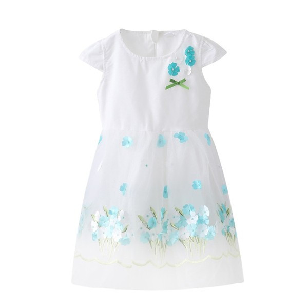 Rochie eleganta pentru copii in alb cu broderie si tul