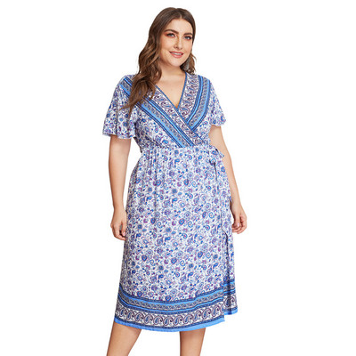 Ежедневни стилни рокли с V-образно деколте и къс ръкав