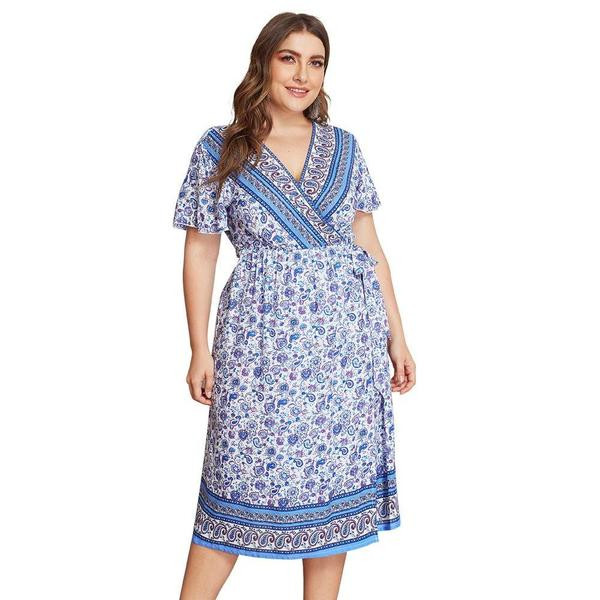 Ежедневни стилни рокли с V-образно деколте и къс ръкав