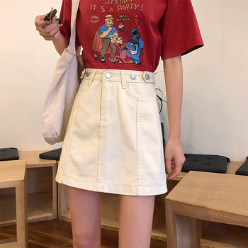 Дамска дънкова пола с висока талия  в син  и бял цвят 