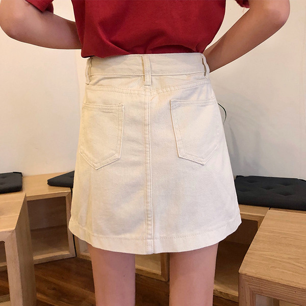 Дамска дънкова пола с висока талия  в син  и бял цвят 