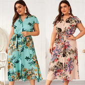 Дамска рокля с флорален десен с два цвята