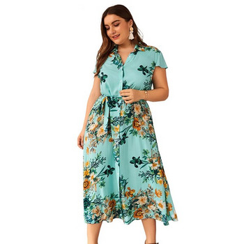 Дамска рокля с флорален десен с два цвята