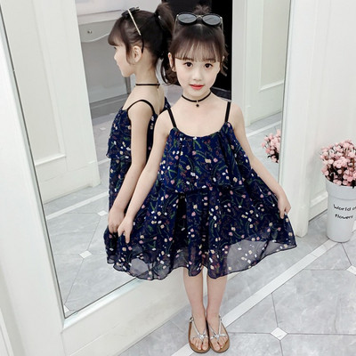 Модерна детска рокля в два цвята с тънки презрамки