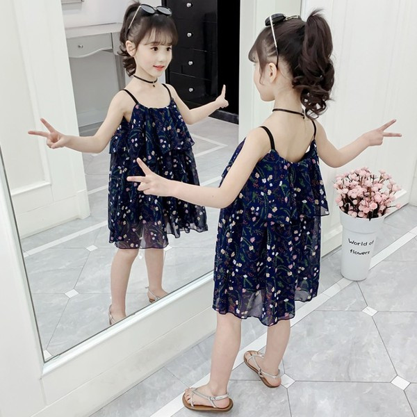 Rochie moderna pentru copii in doua culori cu bretele subtiri