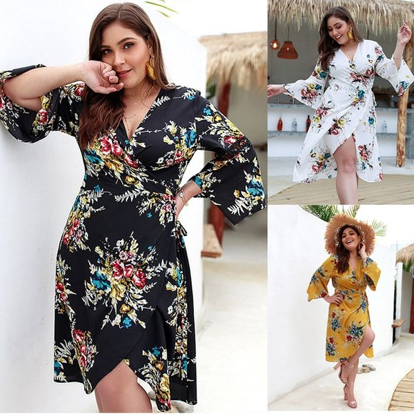 Rochie de dama cu model floral si maneci lotus in trei culori