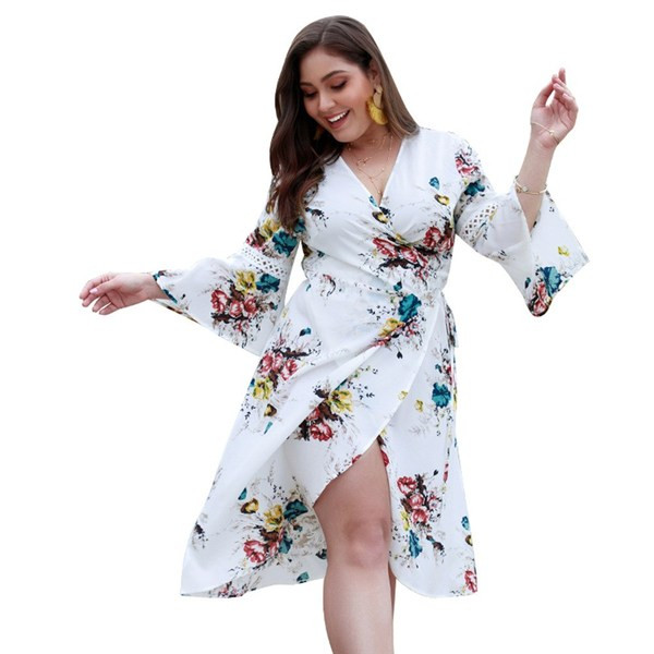 Rochie de dama cu model floral si maneci lotus in trei culori