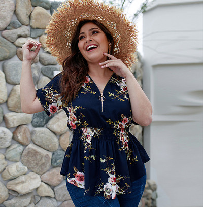 Дамска блуза с флорален десен и размер до 4XL