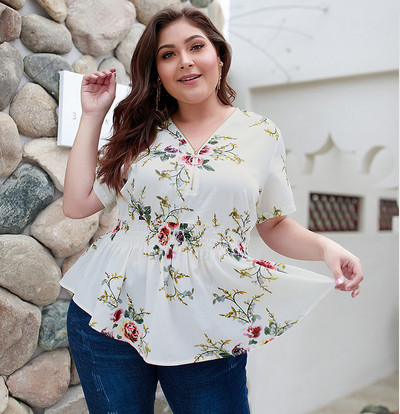 Дамска блуза с флорален десен и размер до 4XL