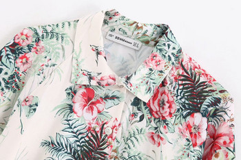 Rochie larga de dama cu guler clasic si maneci 7/8 cu model floral