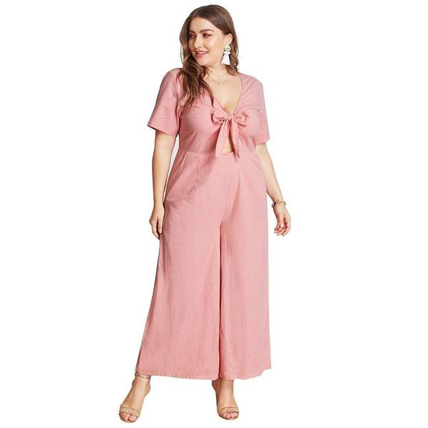 Μοντέρνα γυναικεία ολόσωμη φόρμα  σε ροζ και πράσινο χρώμα με  κορδέλα