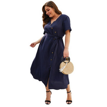 Rochie de dama cu decolteu in V si nasturi in albastru