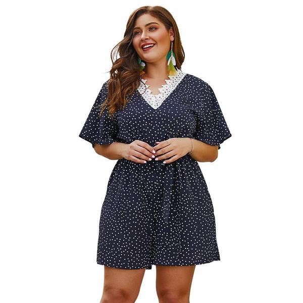 Salopetă casual de damă cu broderie și mâneci scurte