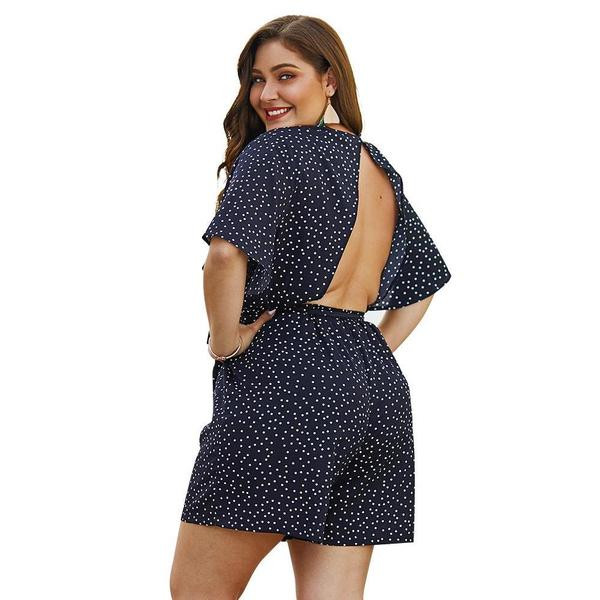 Salopetă casual de damă cu broderie și mâneci scurte