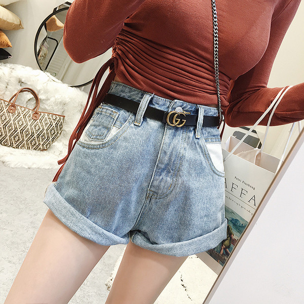 Pantaloni scurți moderni din denim până la 5XL în albastru și negru