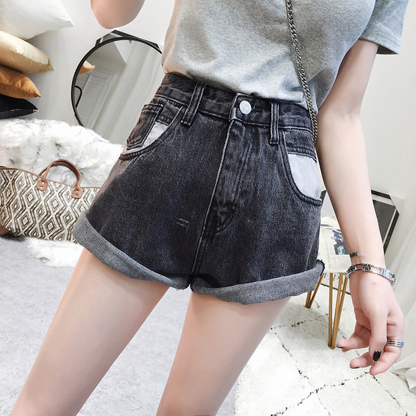 Pantaloni scurți moderni din denim până la 5XL în albastru și negru