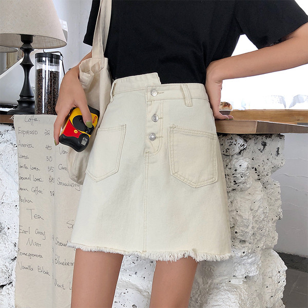 Fusta dama de vara cu talie inalta in alb-negru